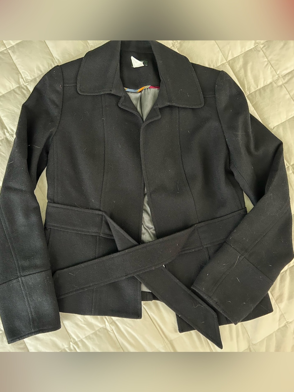 Black Women's Belted Jacket - Classic Tailored Coat